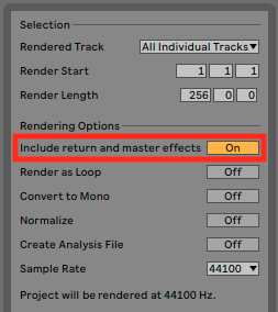 Ableton Live Include return and master effects option enabled